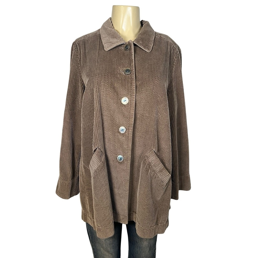 J. Jill Brown Corduroy Jacket Womens Large Pleated Back Velvet Trim Button Front
